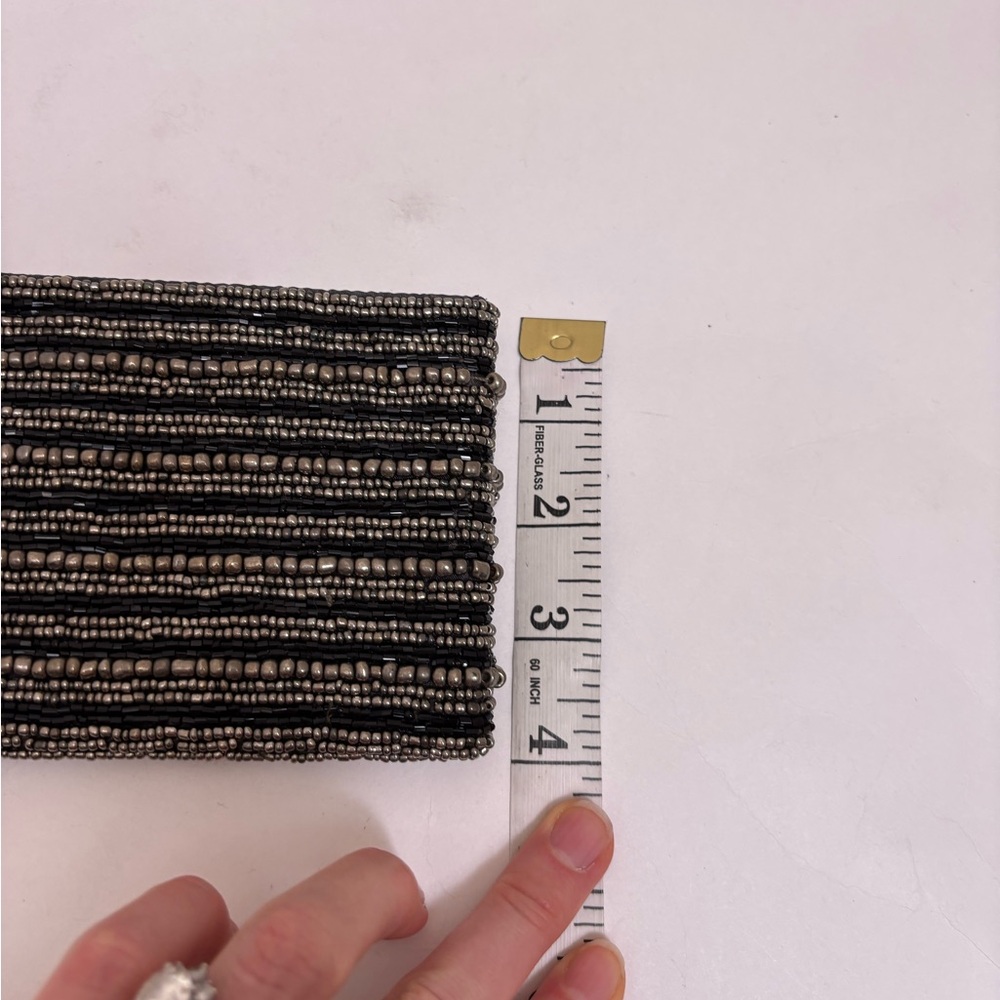 Black silver Beaded mini clutch small purse‎ wristlet striped evening retro - Picture 4 of 6